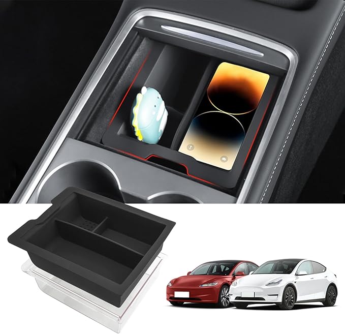 Zekrom Center Console Organizer Tray for Tesla Model 3 (2021-2023) Model Y(2021-2024) Accessories, Dual Layer Armrest Console Organizer, Black