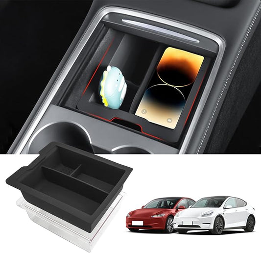 Zekrom Center Console Organizer Tray for Tesla Model 3 (2021-2023) Model Y(2021-2024) Accessories, Dual Layer Armrest Console Organizer, Black