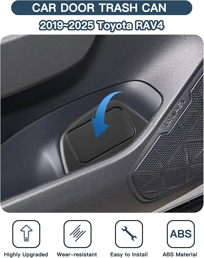 2019-2025 RAV4 Trash Can for Toyota RAV4 XA50 Accessories Portable Mini Car Trash Bin with Lid for Storage Organizer Car Door Garbage Can Compatible with 2019-2022 2023 2024 2025 Toyota RAV4