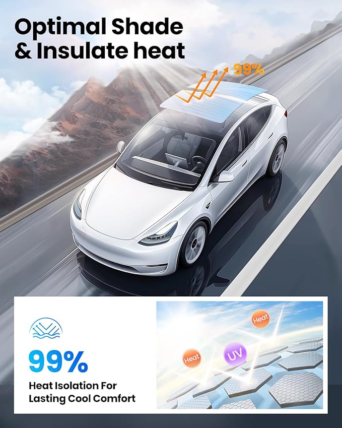 REEVAA Upgraded Tesla Model 3 Sunshade Roof [No Gaps, No-Sagging] Tesla 3 Accessories Heat Insulation Foldable Glass Sunroof Cover for Model 3 2020-2026, 2PCS, Gray