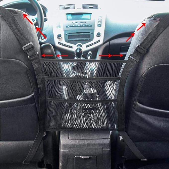 Dog Car Net Barrier Universal Pet Barrier Backseat Storage Mesh Bag 3 Layers with Auto Safety Mesh Organizer Netting Pouch Seat Back Net Bag Holder Dog Car Divider for Trucks SUV Van Easy to Install