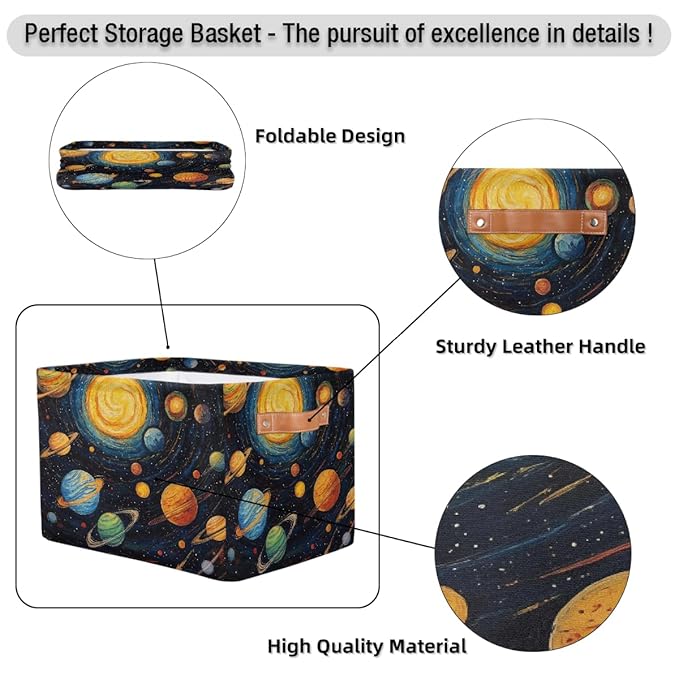 Solar System Storage Baskets for Organizing, Fabric Collapsible Storage Bins Box Space Planets Decorative Toy Organizer Baskets for Closet Shelves Gift Basket 1 Pc