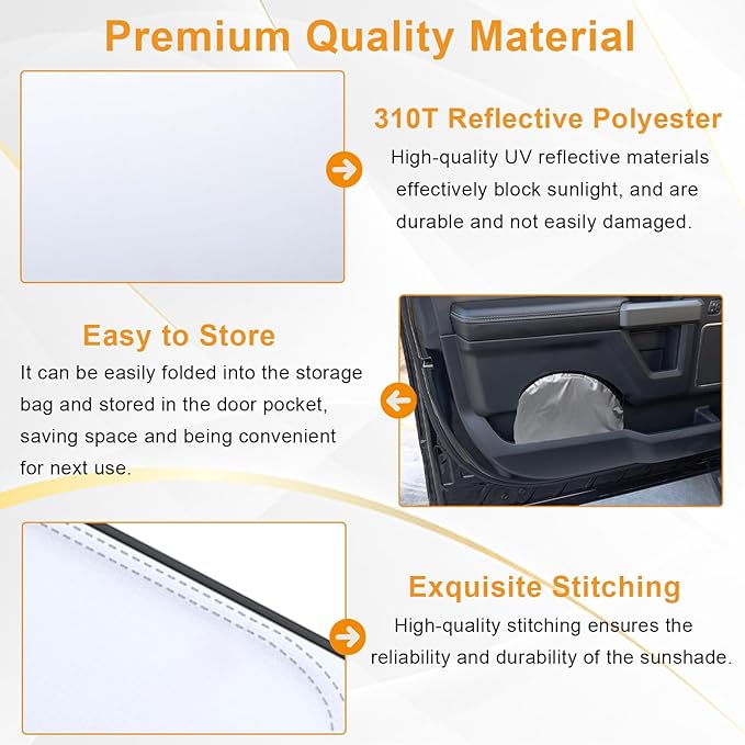 PIMCAR Windshield Sun Shade for Dodge Ram 1500 2009-2018 | Premium 310T Reflective Polyester UV/Heat Shield | Custom Fit Sunshade to Block Rays & Cool Interior