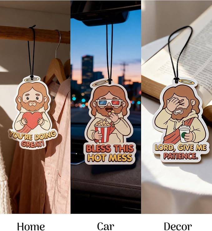Funny Car Air Freshener Cute Jesus Christian Humor 5pcs Car Accessories Automotive Interior Hanging Scents Mirror Decor for Women Teen Girls