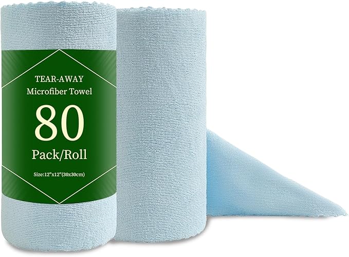 Jessy Home 80 Pack Microfiber Cleaning Cloth Roll Reusable Paper Towels 12"x12" Tear Away Cloth, Microfiber Towels for Cars, Wash Cloths, Lint Free Rags for House, Kitchen,Window,Cleaning Supplies