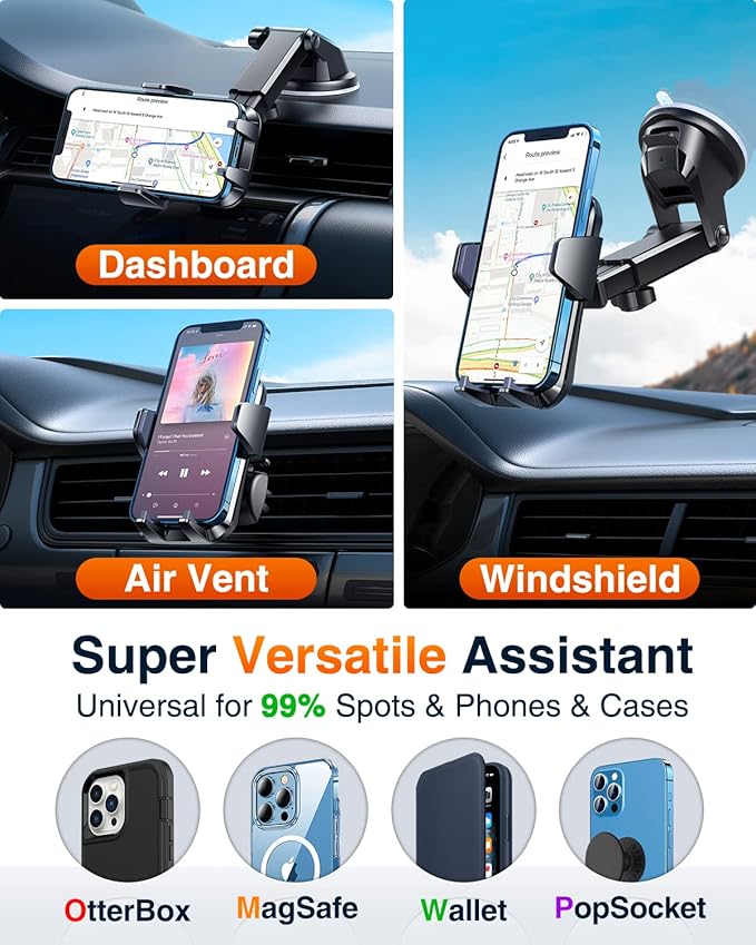 VANMASS【85+LBS Strongest Suction & Military-Grade 2026 Ultimate Car Phone Mount【Patent & Safety Certs】 Cell Phone Holder Truck for Dash Windshield Vent for iPhone 17 Pro Max Automobile Accessory Kits