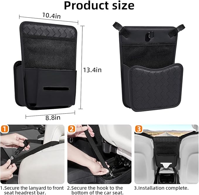 Purse Holder for Car,Car Purse Holder Between Seats,PU Leather Seat Back Organizer,Large Capacity Bag,Car Net Pocket Handbag Holder,Pet Barrier(Gray)