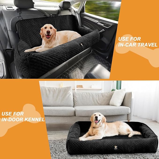 Sephyroth Dog Car Seat for Large Dogs Under 100LBS,Dog Car Bed Washable Pet Travel Safety-Black
