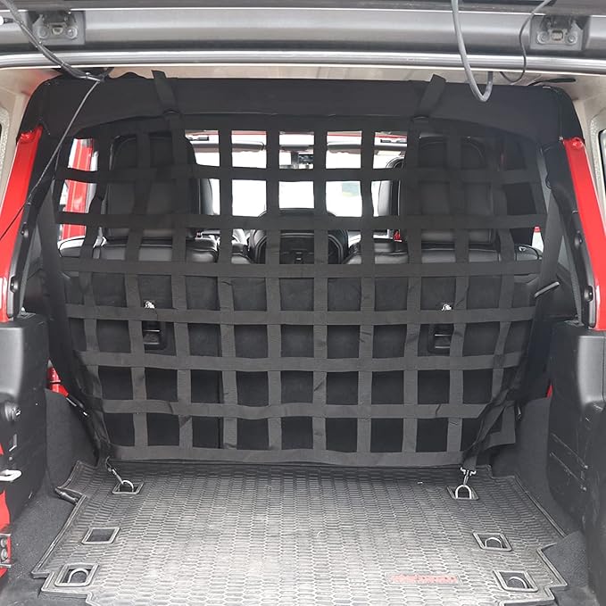 Pet Isolation Net, Safety Mesh Dog Barrier Compatible with 2007-2025 Jeep Wrangler JK JL & Gladiator JT 4-Door, Easy to Install, Fit Behind Rear Seat, Suitable for Medium, Large Pets ﻿