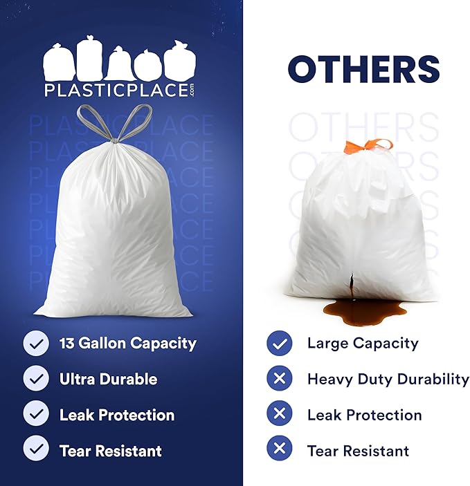 Plasticplace 4 Gallon White Drawstring Trash Bags,– 0.7 Mil Leak-Proof Garbage Liners for Small Trash Can,Bathroom,Kitchen,Office,and Car Use,200 Count (Pack of 2)