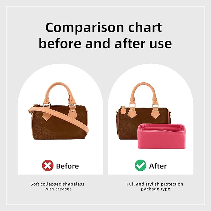 DGAZ Silk Purse Organizer Insert Fits LV Speedy 16/20/25/30/35/40/45 bags，Silky Smooth Bag Organizer，Luxury Handbag & Tote Shaper(Rose lipstick,SP16)
