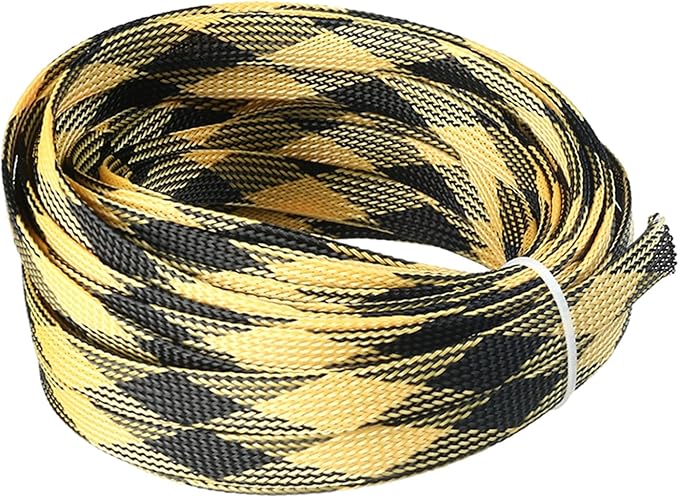 Aicosineg 32.81ft PET Flexible Braided Cable Sleeve 0.44inch Width Wire Loom Sleeving and Organizer Flexible Wire Mesh Sleeve Wrap Protector for TV Audio PC Cords from Pets Chewing Black and Yellow