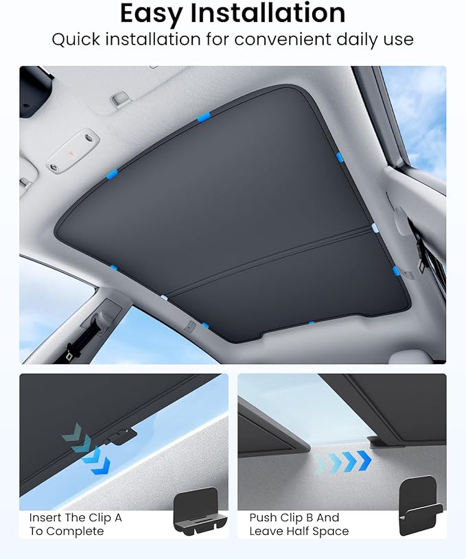 REEVAA Upgraded Tesla Model Y New (Juniper) Sunshade Roof [No Gaps, No-Sagging] Tesla Y Accessories Heat Insulation Foldable Glass Sunroof Cover for Model Y Juniper 2025-2026, 2PCS, Black