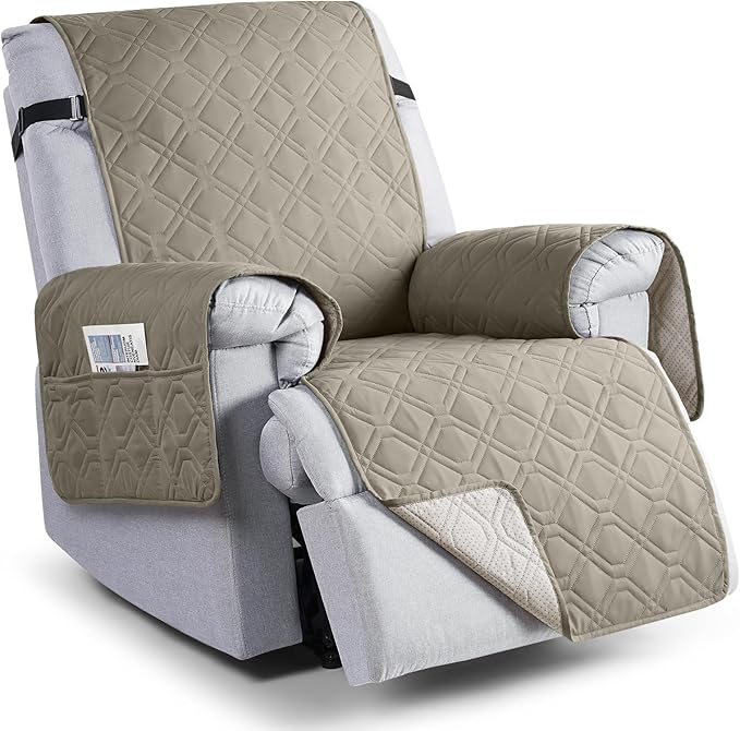 VANSOFY 100% Waterproof Recliner Chair Covers, Recliner Cover Non-Slip Dog Chair Cover Furniture Protector Washable Slipcover with Pocket, Elastic Straps for Pets, Dogs(Khaki, 22")