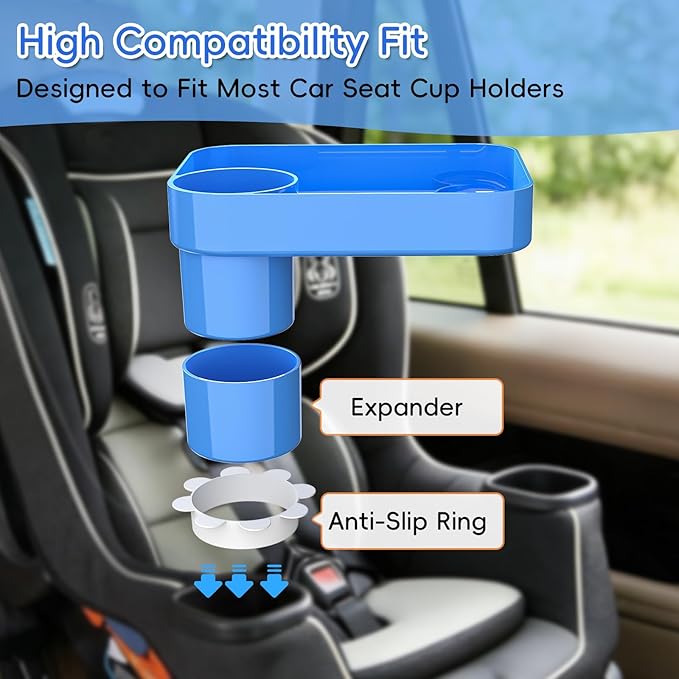 Kids Car Seat Tray, Travel Tray with Cup Holder for Toddler Baby, Kids Car Seat Food Snack Organizer for Road Trip, Stroller Snack Organizer Travel Must Haves Toddler Must Haves (Sky Blue, 2 Packs)