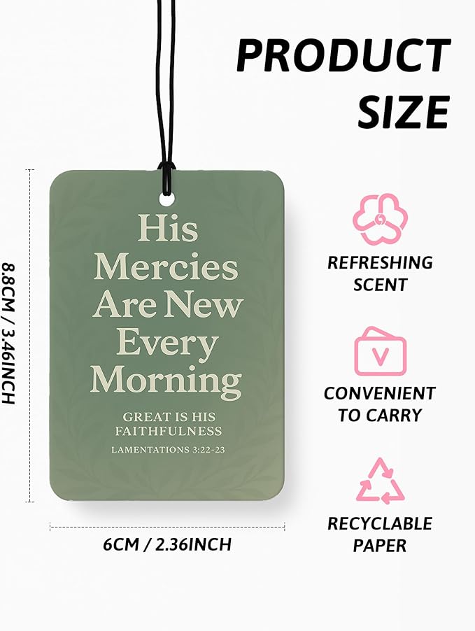 Coquette Green Bow Christian Car Air Freshener 4 Pcs, Retro Sage Green Religious Hanging Air Freshener for Cars Closet Drawer Books, Christian Car Accessories Mirror Decor for Women