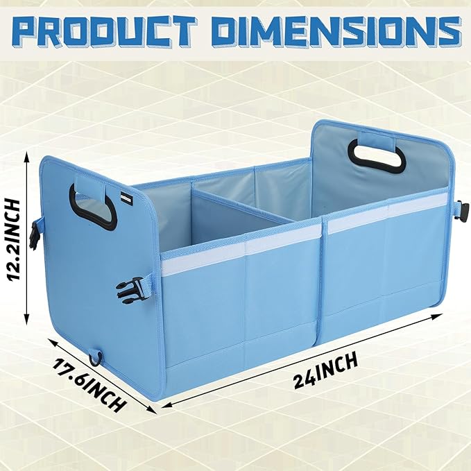 Car Trunk Organizer With Soft Cover and Storage Bin Essentials Collapsible Organization Accessories for SUV/Sedan Blue