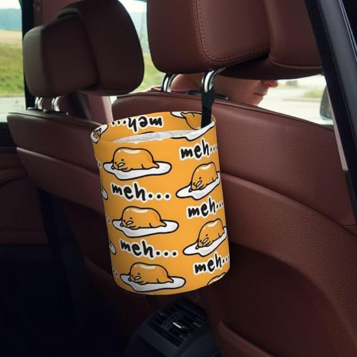 Gudetama Cute Car Trash Can Leak Proof Hanging Waterproof Garbage Can Multipurpose Trash Bin for Car SUV Front Seat Headrest Collapsible and Portable Storage Pocket