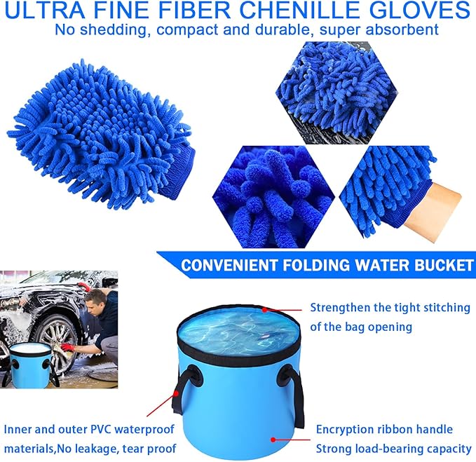 LIANXIN 37Pcs Car Wash Kit Cleaning Kits with Foam Gun Sprayer Bucket Towels Tire Brush Wash Mitt Sponge Duster Brush Car Wash Detailing Kit is Complete Car Care Tools