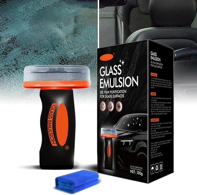 Glass Oil Film Remover for Car, Windshield Oil Film Remover, Roll-On Car Glass Cleaning Brush, Removes Smudges, Rain Fog, Improve Clarity for Driving, Clear Vision Glass Cleaner Tool (100ML, 1PC)