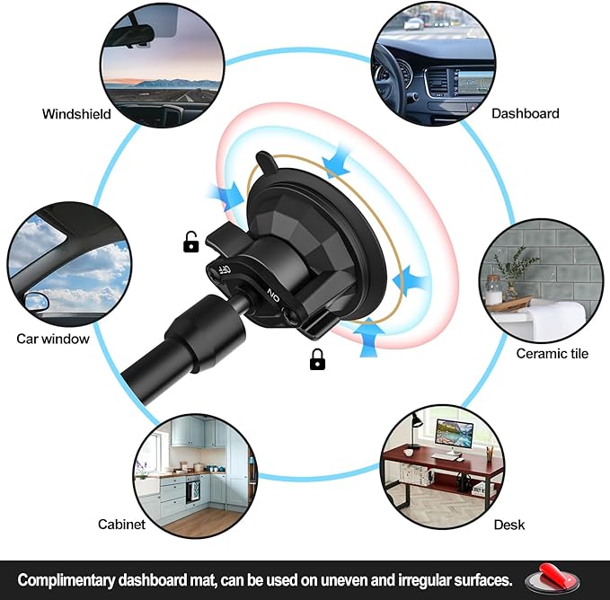 Car/Truck Tablet Mount for Dashboard Windshield, Vehicle Heavy Duty Suction iPad Holder with Metal Arm for 4-12.9" Tablet & Phones, iPad Pro/Air/Mini, Galaxy, Lenovo, iPhone etc