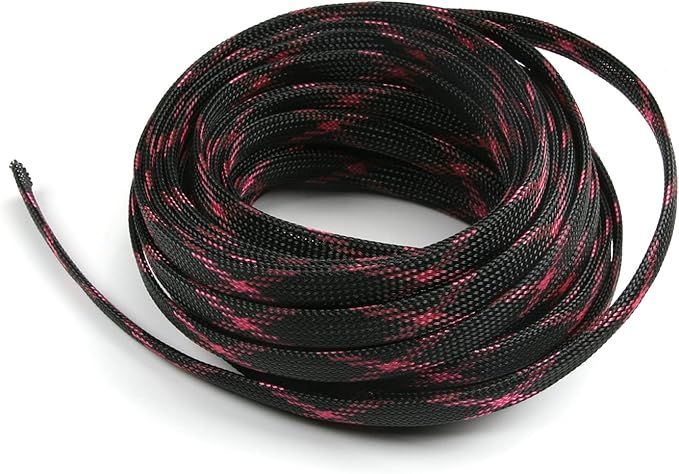 Aicosineg Cable Sleeve Braided Sleeving PET Wire Loom Tubing Cable 32.81ft-2/5inch Wrap Protector for HiFi Audio and Video Headphone Cable Protect Wires from Chewing of Pets Black and Pink