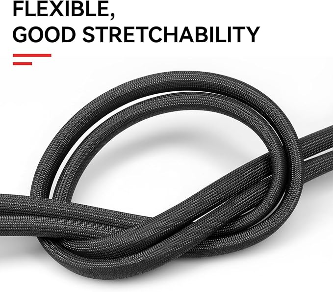 Braided Fiberglass Sleeve, 10ft High Temp Cable Sleeve, Flexible Cable Management Cable Protector for Car Wire Loom Protection (Black, 3/8")