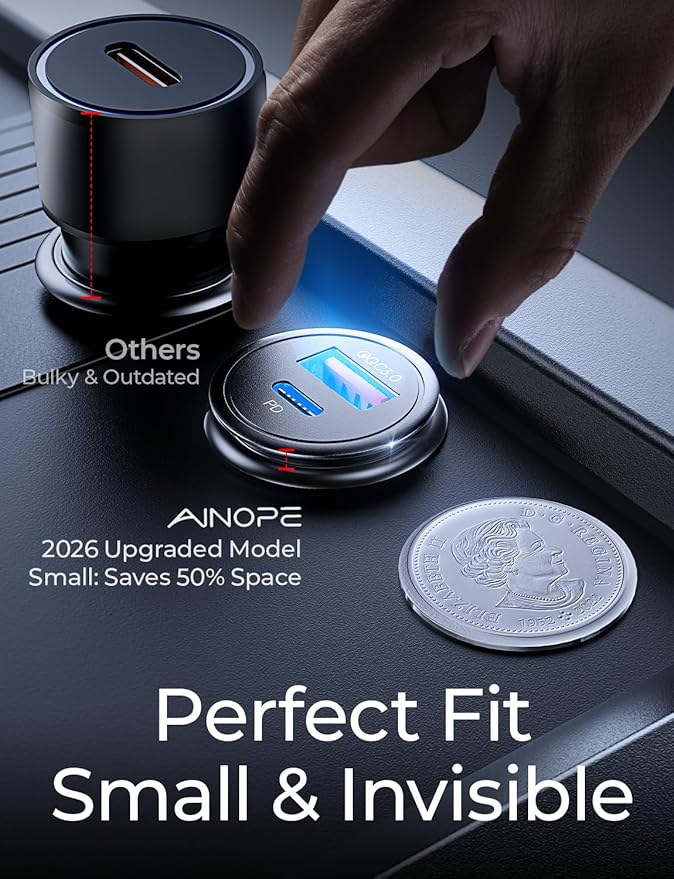 AINOPE 67.5W Car Charger USB C Fast Charge for iPhone 17 Pro Max, PD 45W USB C Car Charger Fast Charging【Mini &Metal】Cigarette Lighter Adapter USB-C Charger for Samsung Galaxy S26 S25 for iPhone16 15
