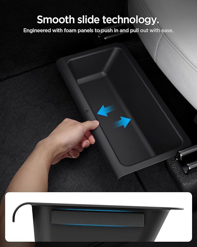 Spigen Under Seat Storage Box, Hidden Organizer Tray [Waterproof & Anti-Rattle] for 2025 2026 Tesla Model Y Juniper Accessories - 1 Pack