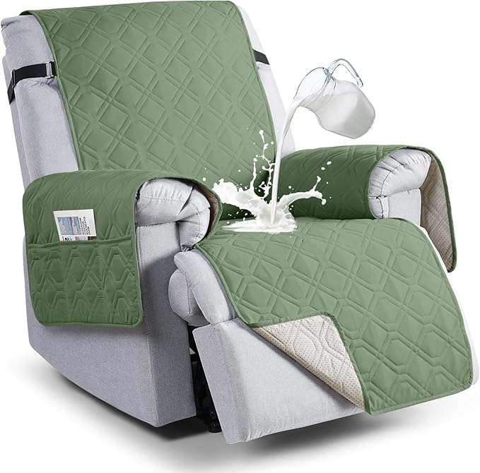 VANSOFY 100% Waterproof Recliner Chair Covers, Recliner Cover Non-Slip Dog Chair Cover Furniture Protector Washable Slipcover with Pocket, Elastic Straps for Pets, Dogs(Bean Green, 23.6")
