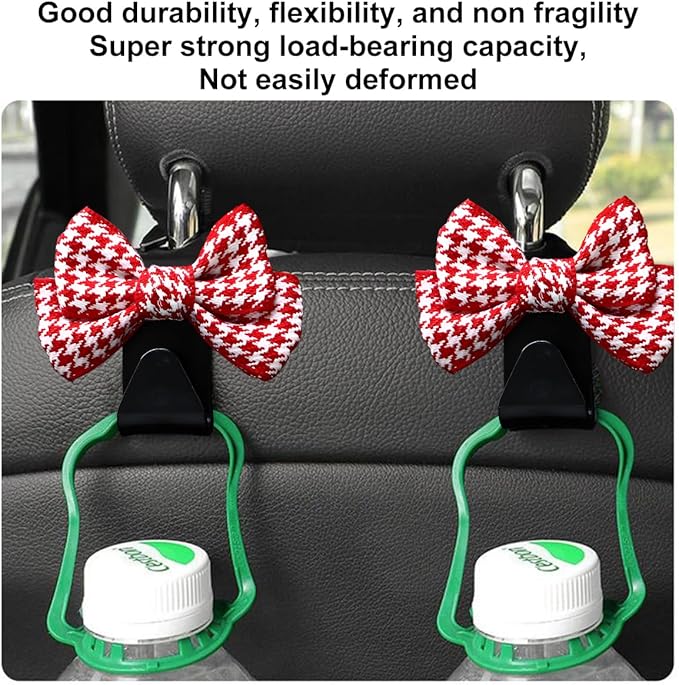 Mandark 2PCS Car Seat Headrest Hooks, Cute Bow Vehicle Hooks for Purses and Bags, Automotive Purse Hook Hanger Interior Decoration Accessories, Universal for SUV, Sedan, Truck (Red/Small)