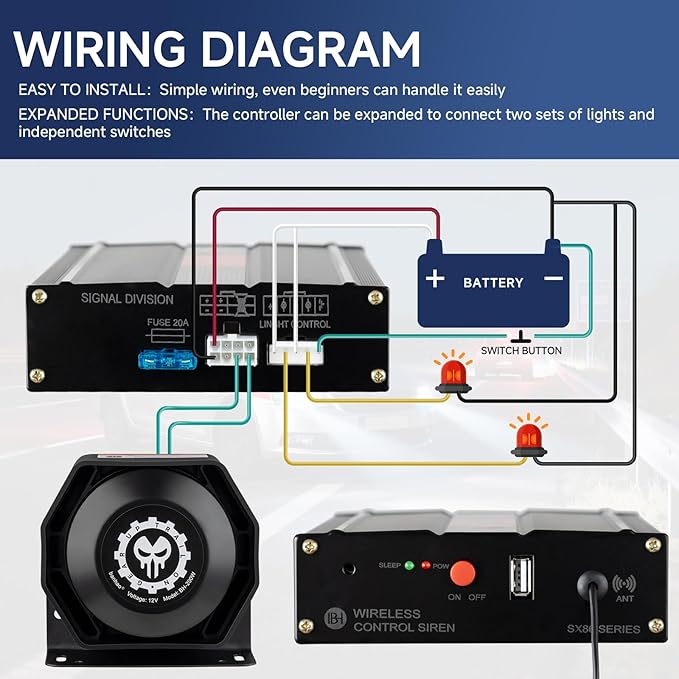 Warning Emergency Siren 12V Police Siren Speaker PA System Kit 200W 125-150dB Remote Control with Handheld Microphone for Car Ambulance Vehicles Fire Truck SUV ATV UTV