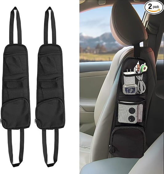 QUICTO 2PCS Car Seat Storage Hanging Bag, Multi-Pocket Seat Side Organizer, Multifunctional Mesh Net Pocket, Can Hold Mobile Phone, Wallet, Glasses, Suitable for Cars, SUVs, Trucks