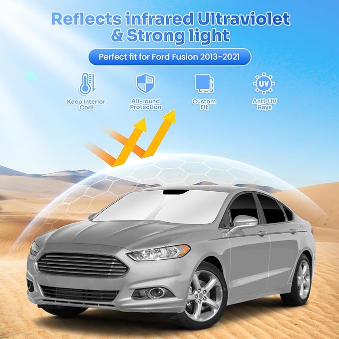 Canvcle Window Shades for 2013-2021 Ford Fusion Accessories Windshield Sun Shade Side Rear Window Covers Sunshade Sun Visor Shield Privacy Protection for Camping Keep Vehicle Cool Black 8PCS