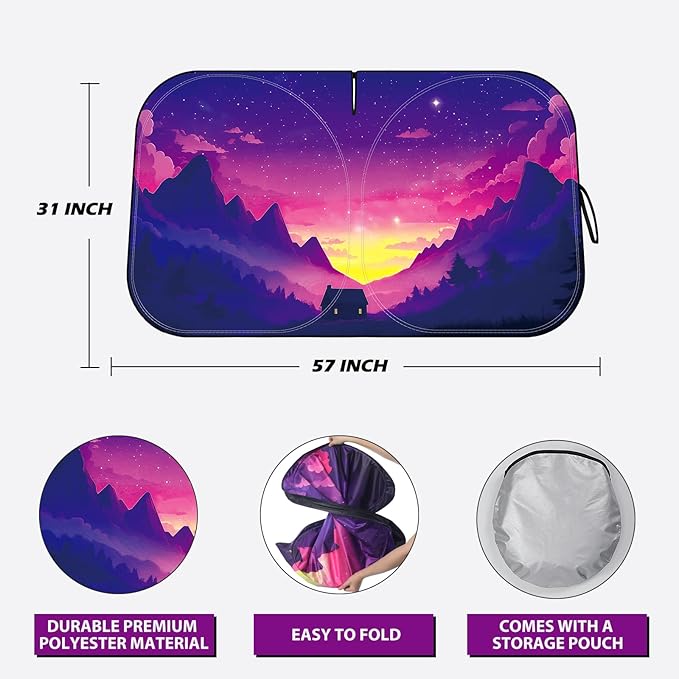 Car Windshield Sun Shade - Reflector Sunshade Offers Ultimate Protection for Car Interior, Cool Reflective Sun Blocker Fits Small Sedans, Mini SUVs