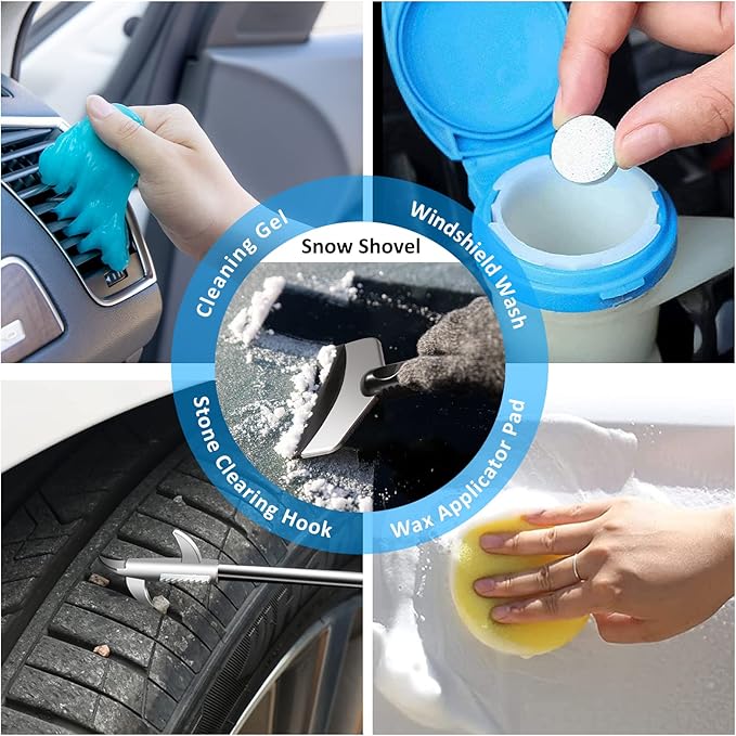 AUTODECO 41Pcs Car Cleaning Wash Kit Interior Detailing Cleaner Kit with High Power Handheld Vacuum, Collapsible Bucket, Windshield Tool, Snow Shovel, Tire Brush, Complete Car Care Tools, Blue