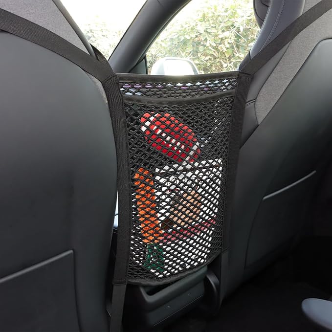 MARCHFA Car Mesh Organizer Car Barrier for Dogs Console Storage Net for Tissue Purse Bag Seat Back Organizer Net (Black) (for One-Piece Seats)