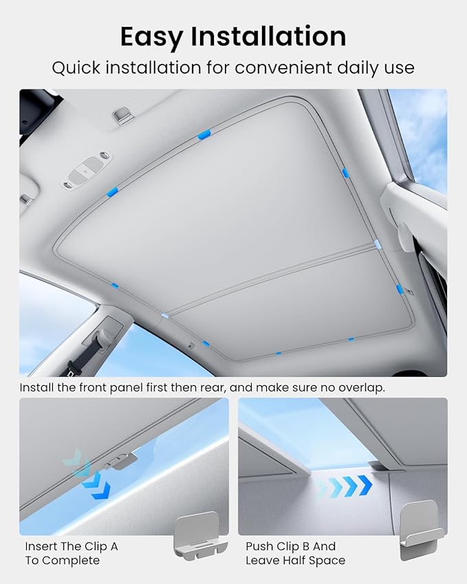 REEVAA Upgraded Tesla Model Y Sunshade Roof [No Gaps, No Sagging] Tesla Y Accessories Heat Insulation Foldable Glass Sunroof Cover for Model Y 2020-2025 (Not Fit New Y Juniper), 2PCS, Gray