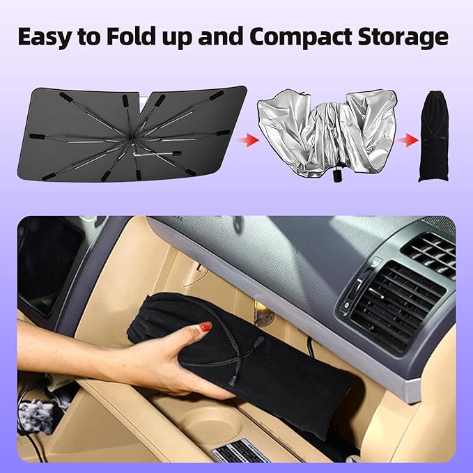 2026 Windshield Sun Shade Umbrella, Foldable Car Sunshade for Mid-Size Sedan, 360 Rotating Automotive Interior Sun Protection for 99% Heat UV Blocking, Auto Heat Shield Accessories(Medium)