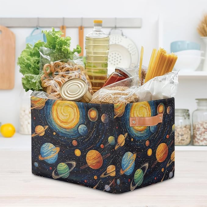 Solar System Storage Baskets for Organizing, Fabric Collapsible Storage Bins Box Space Planets Decorative Toy Organizer Baskets for Closet Shelves Gift Basket 1 Pc