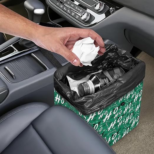Candy Cane HoHo Pattern Garbage Bag and Water Resistant Trash Can for Car, Leakproof Trash Can for SUV Truck Christmas Car Accessories(Green)