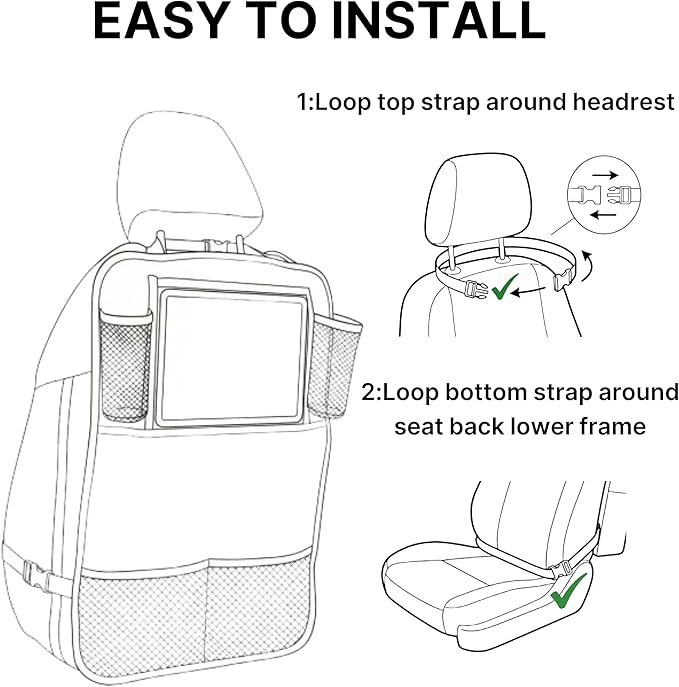 Backseat Car Organizer for Kids, Car Seat Organizer with 11” Touch Screen Tablet Holder, Rear Seat Storage Bag with Drink Pockets, Anti-Kick Seat Back Protector for Travel (Pink Rabbit)