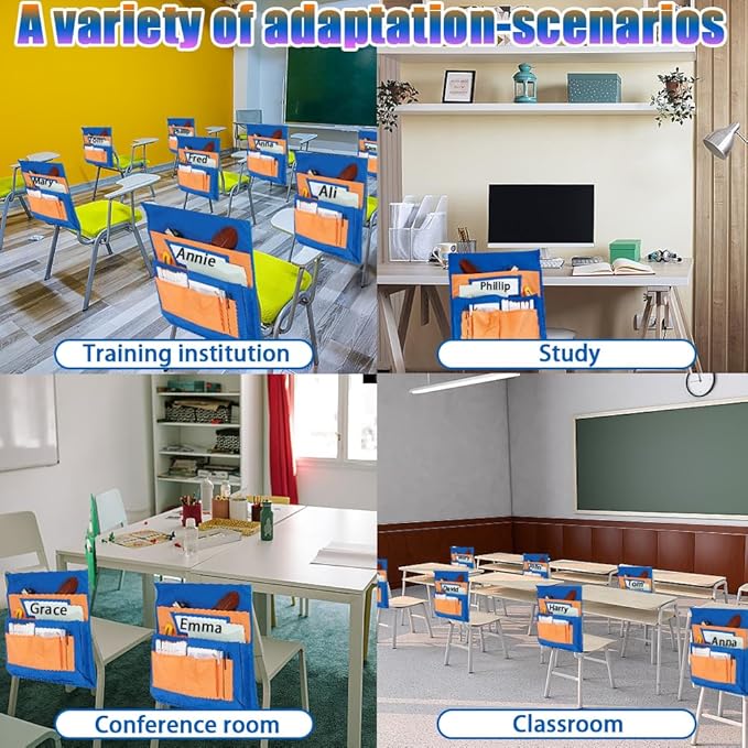 CRASPIRE Classroom Chair Pockets 15.66 x 18.18 inch Orange Chairback Buddy Pocket Chart Desk Buddy Pocket Organizer with Label Slot for School Home Classroom Preschool Daycare