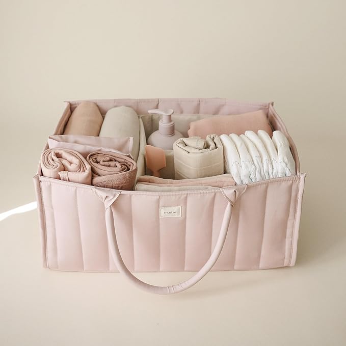 mushie Baby Diaper Caddy | Newborn Essentials Organizer for Diaper Changing Station (Blush)