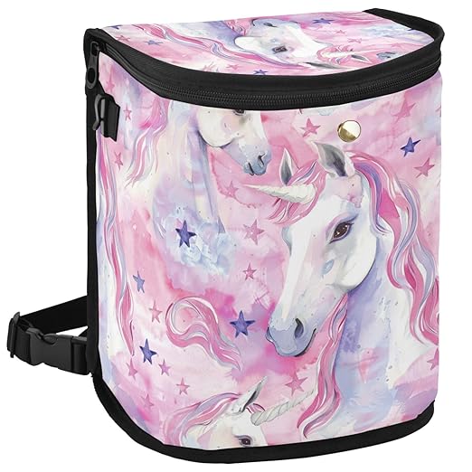 Car Trash Can Watercolor Unicorns Star Car Garbage Bag with Lid Hanging Waterproof Leak Proof Vehicle Storage Bin