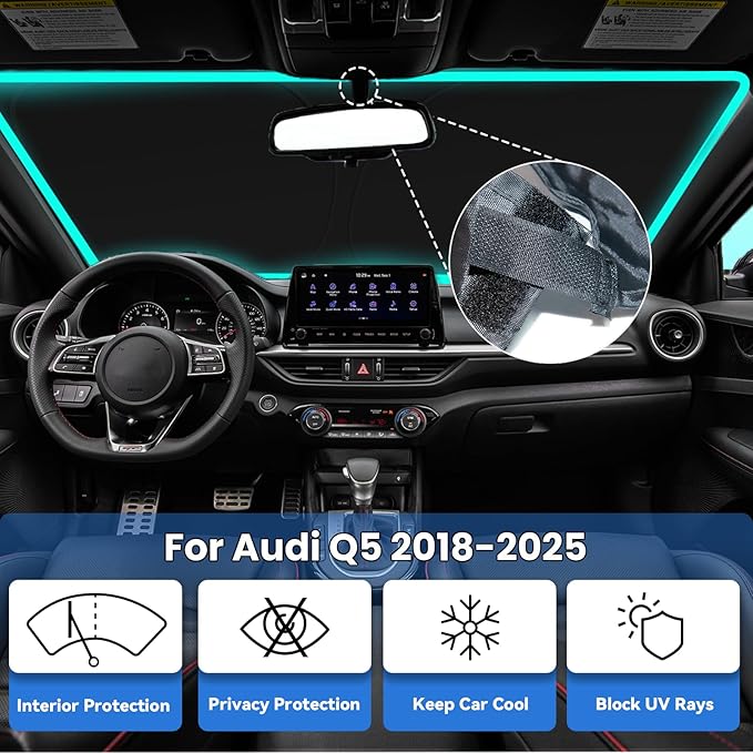 Windshield Sun Shade for Audi Q5 2018-2025, Car Front Window Sunshade with 240T Sun Visor Protector Blocks UV Rays Heat Sun Shield Accessories
