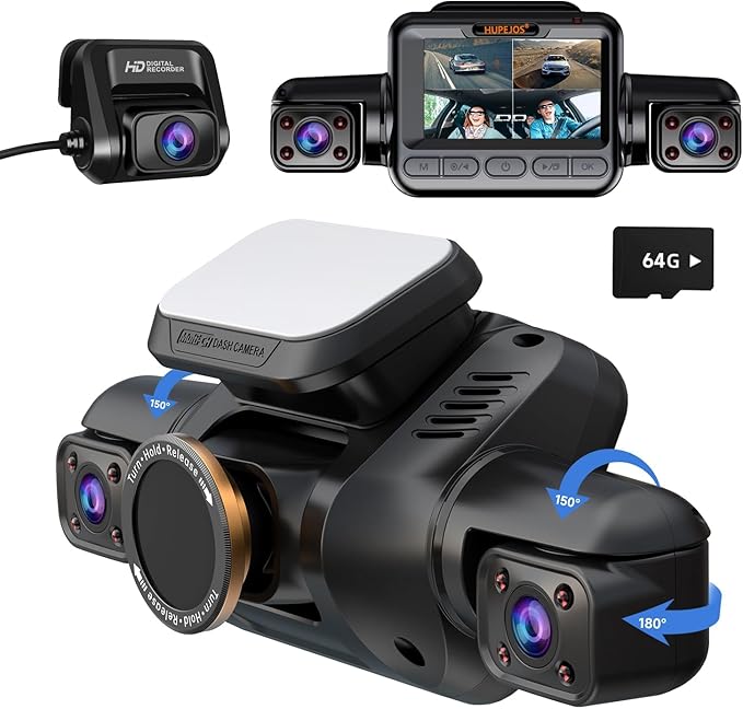 Dash Cam 4 Channel Front and Rear Inside, 360° Car Camera 4K UHD, Dash Camera for Cars Built-in Wi-Fi GPS, Dashcam Free 64GB Card, Voice Control, CPL Filter, WDR Night Vision, 24H Parking Mode(V8PLUS)