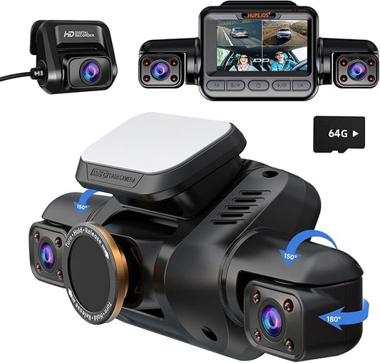 Dash Cam 4 Channel Front and Rear Inside, 360° Car Camera 4K UHD, Dash Camera for Cars Built-in Wi-Fi GPS, Dashcam Free 64GB Card, Voice Control, CPL Filter, WDR Night Vision, 24H Parking Mode(V8PLUS)