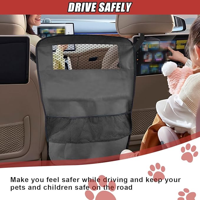 Dog Car Net Barrier Between Seats - Pet Barrier Vehicle Travel Dog Fence with Mesh Window for Safe Driving - Vehicle Divider Car Backseat Barrier Storage Bag for SUVs and Trucks (Black)