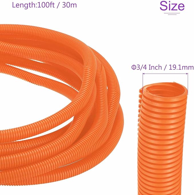 DMiotech 100ft Wire Loom Split Tubing 3/4 Inch(19.1mm) ID, Cord Protectors from Pet Flexible Conduit Cable Management for Office Home Garden, Orange
